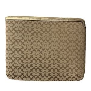 COACH Gold Tan Canvas Signature Tablet Case Sleeve